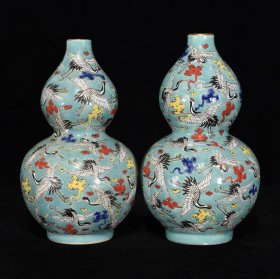 清乾隆珐琅彩鹤纹葫芦瓶，22.5×13