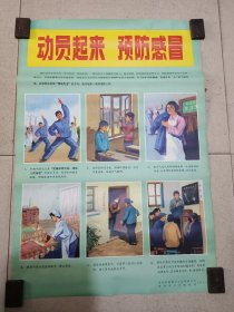 青岛爱国卫生运动委员会，青岛卫生防疫站宣传年画。动员起来，防疫感冒品好。76/53