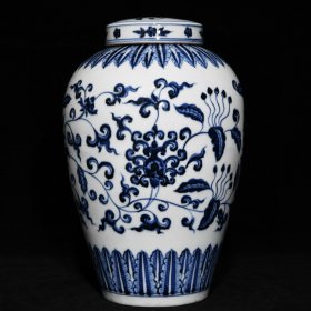 宣德青花花卉纹茶叶罐，高26cm直径17cm