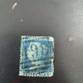 英国1854年蓝便士邮票EJ旧票1枚,小皇冠图水印少见，目录价市场价高，见图3，略有缺齿，包邮！