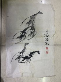 虾，水墨画