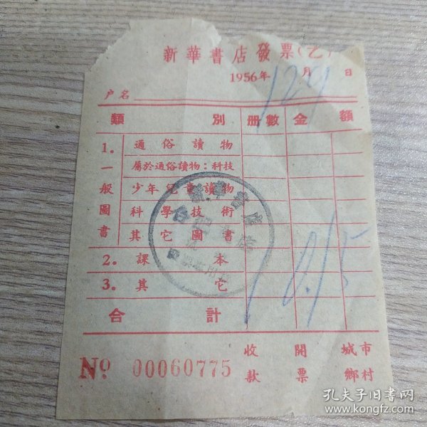 1956年合肥新华书店发票一张