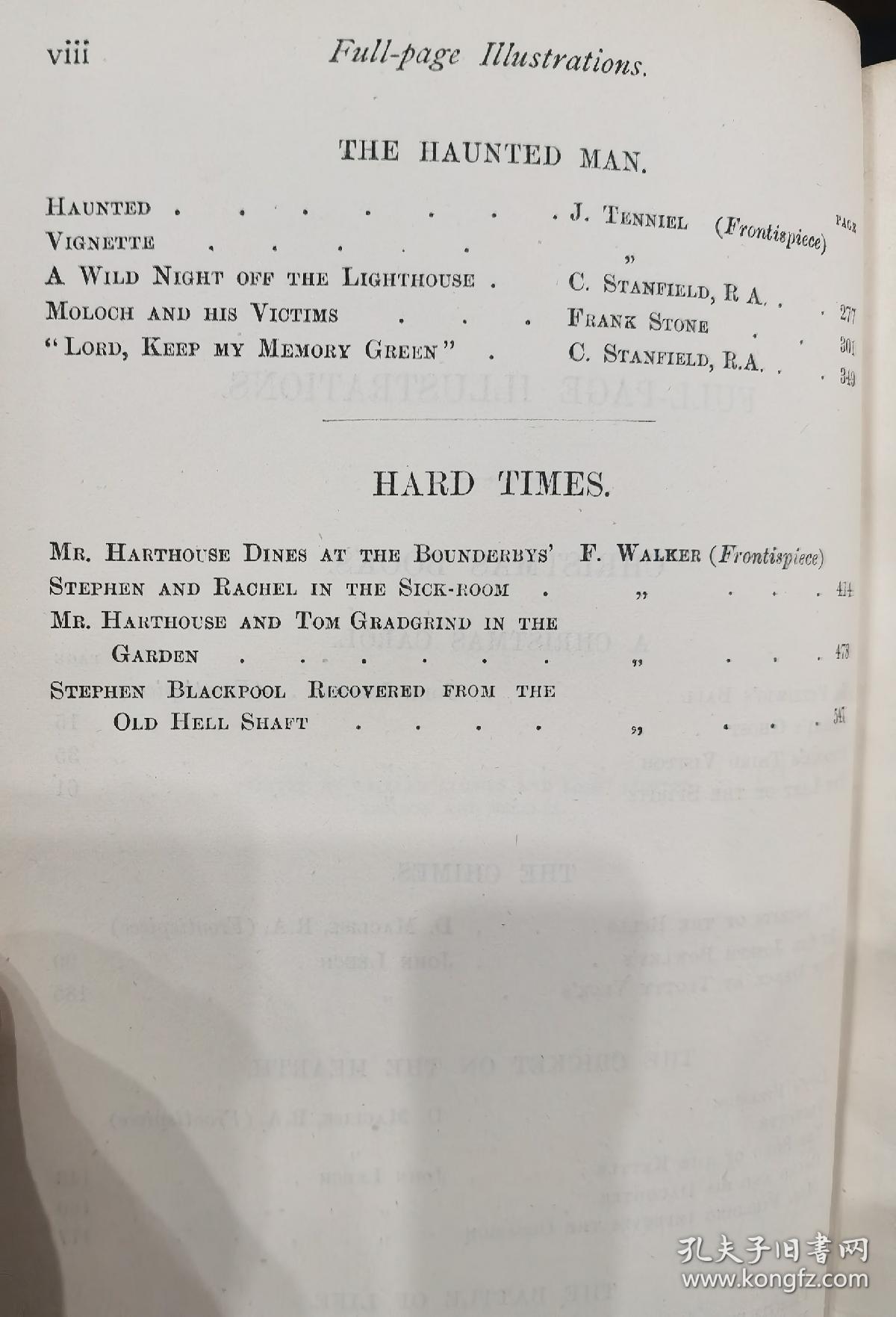 1891年CHARLES DICKENS ：Christmas Books / Hard Time_ 狄更斯《圣诞故事集》《艰难时世》两卷合一册，3/4真皮古董书， 精美版画插图，英文原版