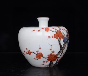 清乾隆粉彩矾红描金花鸟纹酒樽 13x12.5