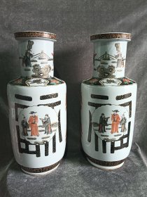 粉彩人物福寿纹棒槌瓶1对