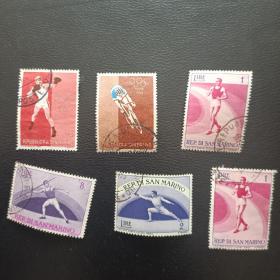 圣马力诺邮票 60年代体育邮票 奥运邮票一组6枚 销 品相如图