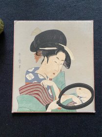 日本舶来 版画美人 色纸画 一幅