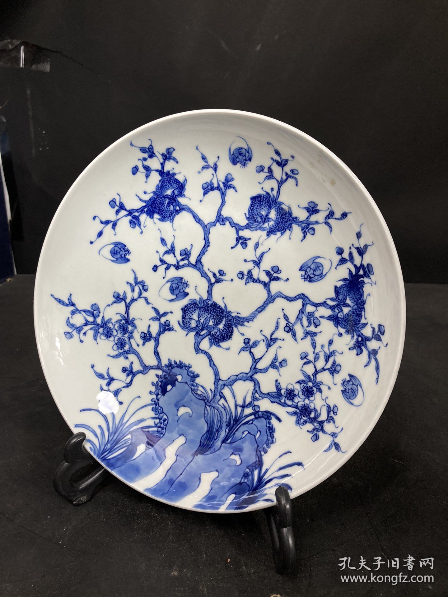 青花盘子，福寿如意，