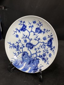青花盘子，福寿如意，