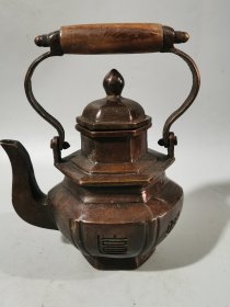 纯铜提梁八宝酒壶茶壶摆件收藏古玩杂项 重约839克