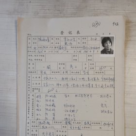 1977年教师登记表：陈瑞珍 育红小学/东方红人民公社 贴有照片