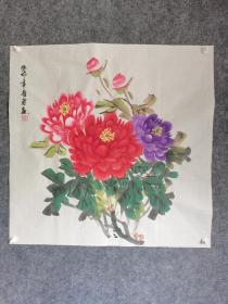 中国画，牡丹图，名家吴雅君作。尺寸70x70㎝斗方，真迹纯手绘，惠让喜欢收藏的朋友看过来