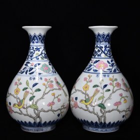 明永乐青花五彩花鸟纹玉壶春瓶尺寸33.5*22厘米