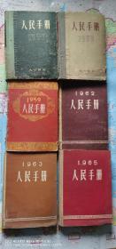 《人民手册》16开精装合订本，1957年、1958年、1959年、1962年、1963年、1965年六本合售