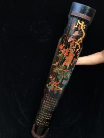 古代乐器、木胎大漆描真金松鹤图七弦古琴
长120cm    宽18.5cm    高9cm