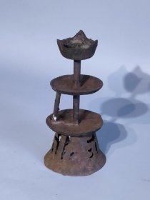 古玩旧藏清代铁油灯