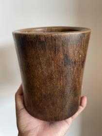 清代黄花梨木头笔筒老笔筒毛笔筒文房笔桶实木红木木雕大号圆形摆件