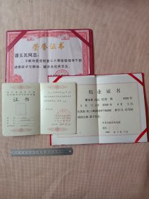 阜新市委学校谭某用: 荣誉证书，结业证书等三本合售(详见如图)