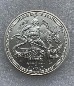英属马恩岛 2015 天使屠龙银币999银 1盎司31克