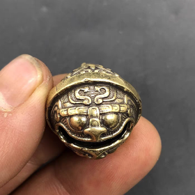 古玩古董杂项收藏纯铜微雕虎头铃铛宠物铃铛铜铃铛