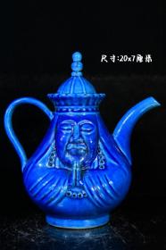 167_旧藏大明弘治年制单色釉双面佛像茶壶，造型独特，釉水肥厚，品相完美