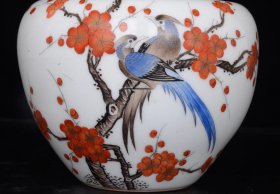 清乾隆粉彩矾红描金花鸟纹酒樽 13x12.5