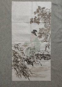 四川著名画家 孔老师无款国画软片 国画人物仕女图 手绘原稿真迹 旧国画软片尺寸98*49厘米