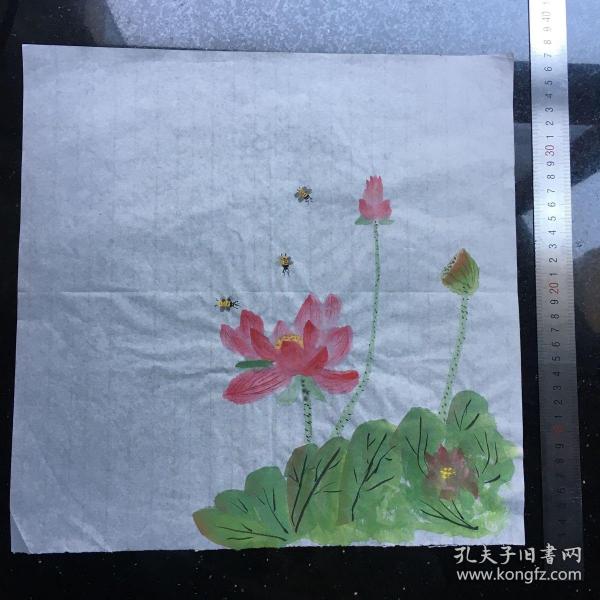 蜂戏荷花扇面画