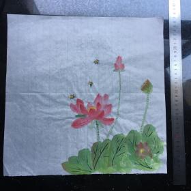 蜂戏荷花扇面画