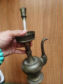 藏区老铜油灯有雕工民俗物件