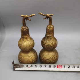 纯黄铜福禄寿喜财葫芦瓶一对