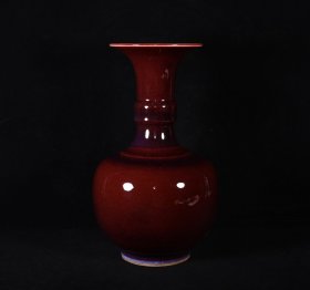 清康熙郎窑红盘口瓶，高28.5×16.5厘米