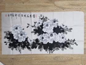 洛阳牡丹画四尺纯墨色牡丹画