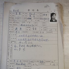 1977年教师登记表：葛荣 育红小学/东方红人民公社 贴有照片