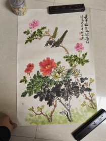 近代书画名家 江寒汀弟子 孔应廷先生精绘花鸟单片