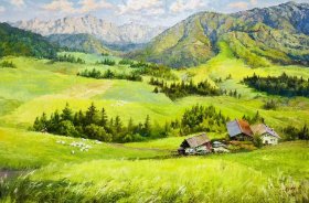 朝鲜油画，纯手绘油画，风景油画