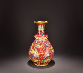 旧藏明宣德珐琅彩缠枝花卉龙纹玉壶春瓶！ 尺寸：高45宽25