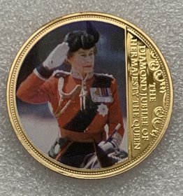 英国纪念章 女王登基60周年 铜镀金 40mm 30克 带证书