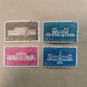 联邦德国1970年第20届奥运会建筑  雕刻 4全 销 邮戳随机