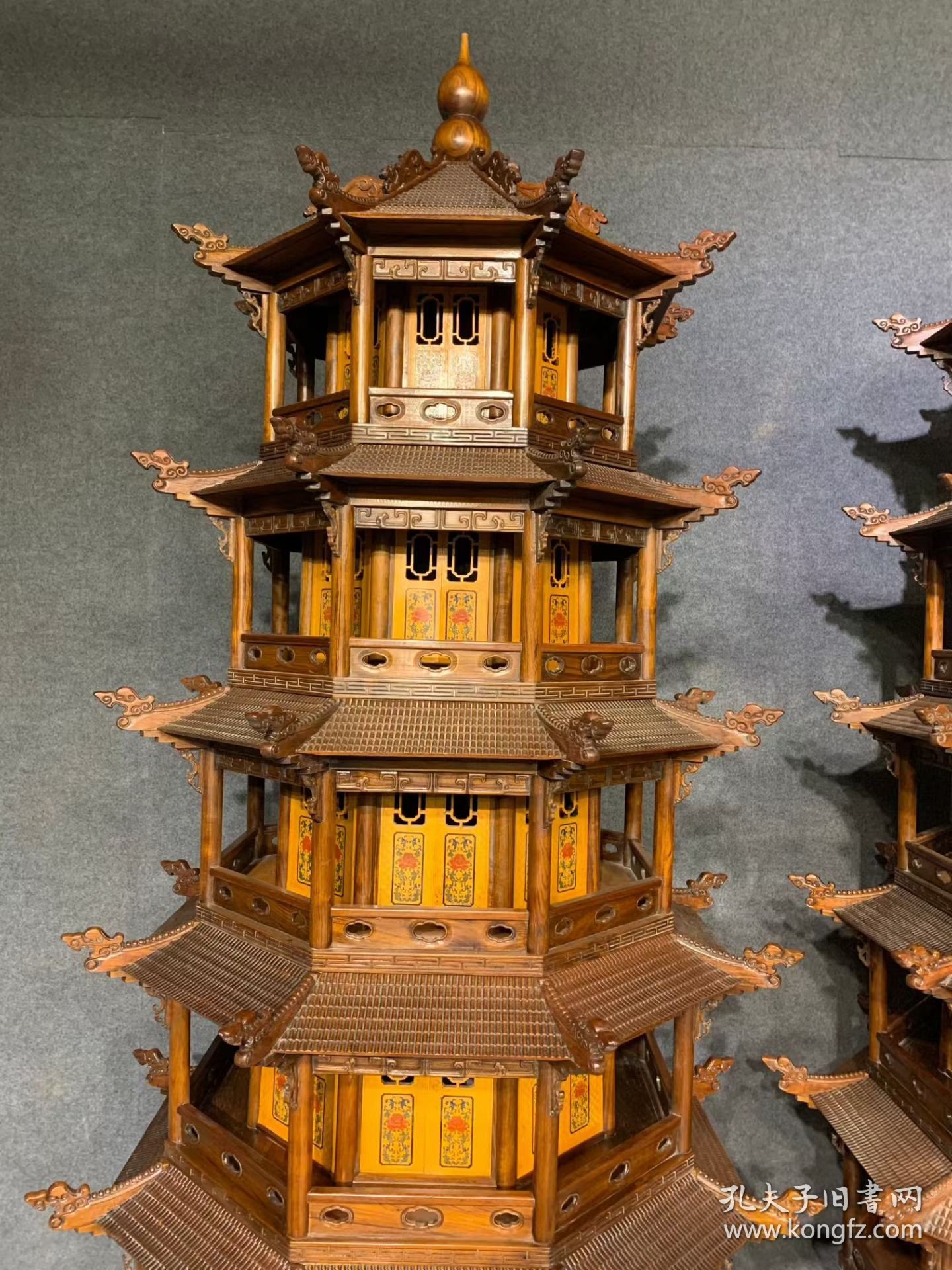 清代黄花梨雕填玲珑塔古董明清木器