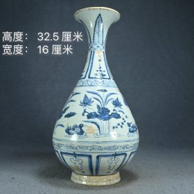 元代纯手绘青花鸳鸯纹玉壶春。lxl 高度： 32.5 厘米 宽度： 16 厘米