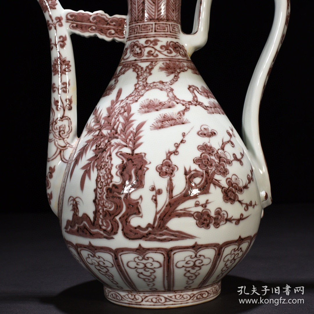 瓷器 明洪武釉里红松竹梅纹执壶 38*27厘米