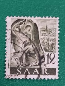 德国邮票 萨尔区 1947年普通邮票 矿工  1枚销
