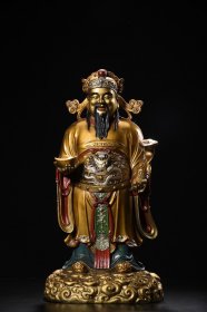 铜彩绘财神爷造像 高40cm 宽21cm 厚17cm 重6470克