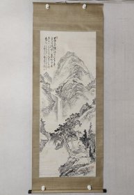 民国时期（大正9年）1920年日本老山水画一幅139*54cm，原装裱。自然老旧自然黄斑。