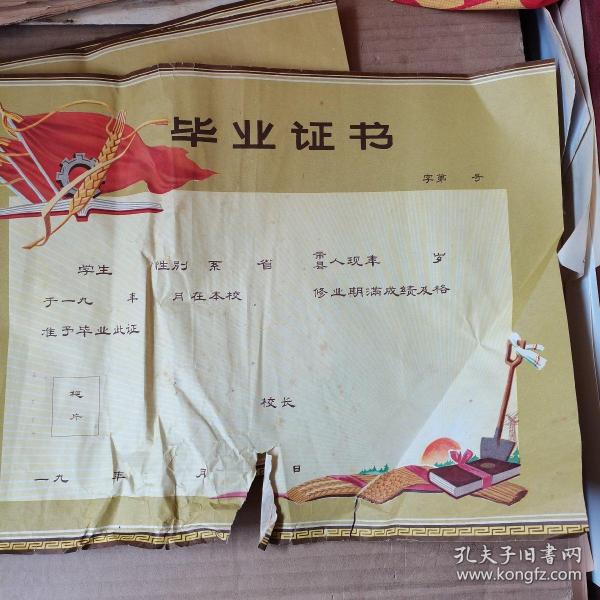 1960年代带存根毕业证书一张