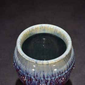 瓷器 清乾隆祭红耀变釉贴塑梅花纹小缸 18*15厘米