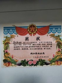 1958年，桃江县林业局奖状 莫凤英 立二小功