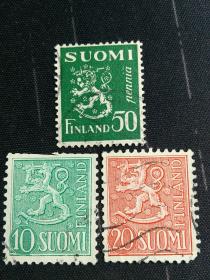 外国邮票  芬兰早期邮票 3枚