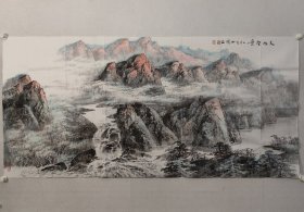辽宁名家，吴成槐山水画大幅85×178cm，软片。吴成槐　（1943.12）辽宁美术出版社社长、总编辑、辽宁省美术家协会副主席，他的创作实践丰富而且漫长，曾出版发行二十余部画册、千余幅插图、速写等作品，出版个人专著数本。（保真书画）